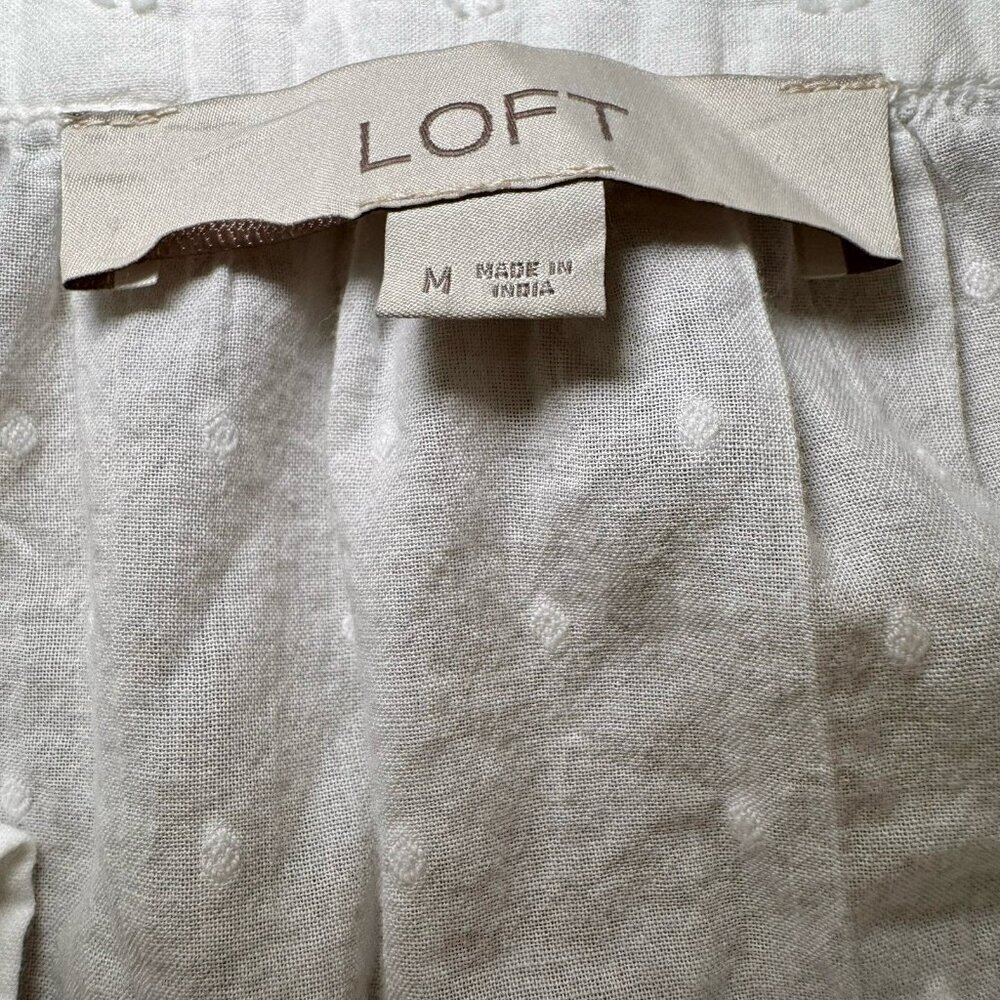 LOFT Women’s White Cotton Blouse Size Medium Embroidered V Neck Long Sleeves - Picture 6 of 6